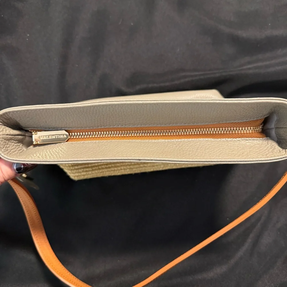 Valentina Raffia &‎ Leather Shoulder Bag – Two-Tone Summer Purse Made In Italy